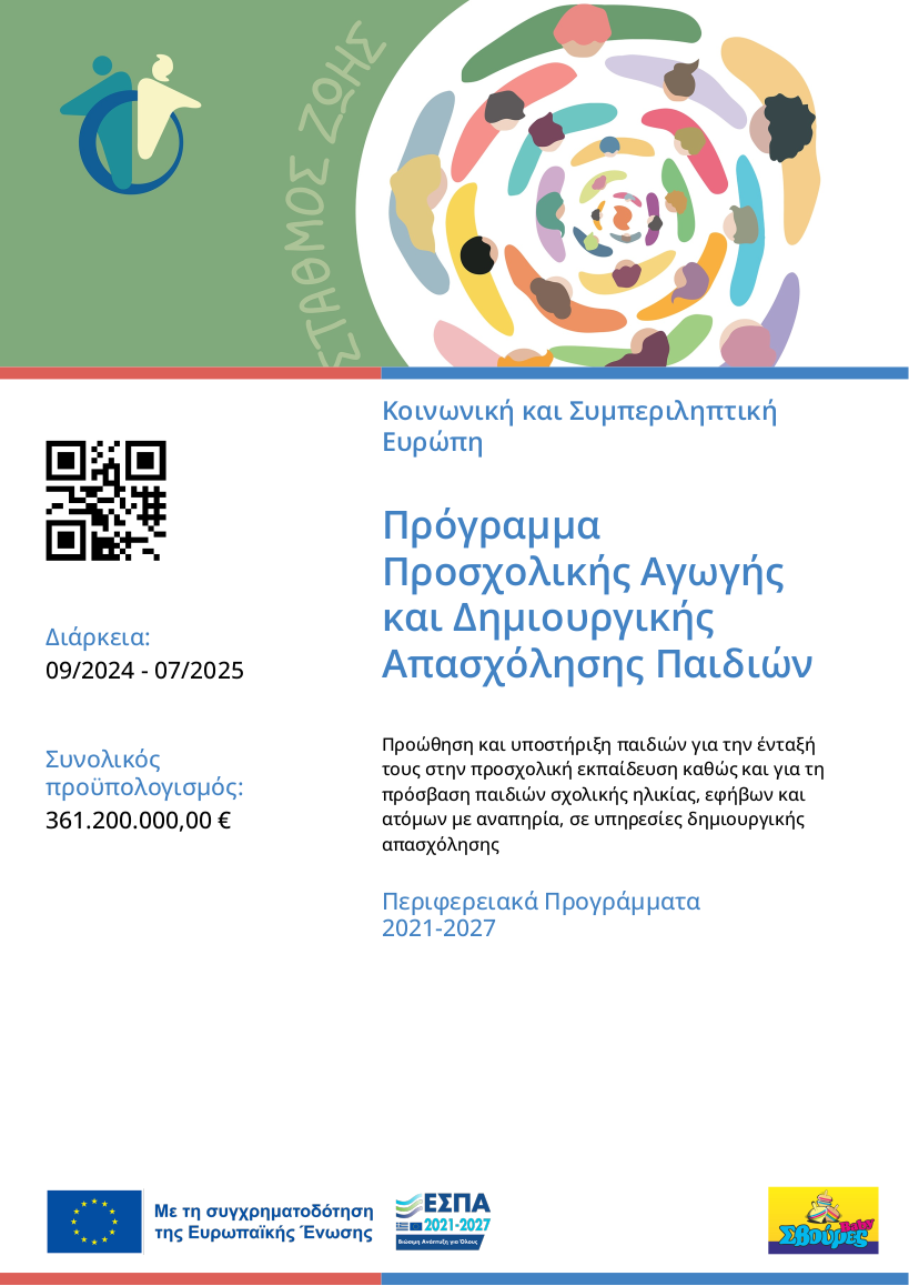 ΕΣΠΑ Προσχολική Εκπαίδευση και Δημιουργική απασχόληση 2024-2025